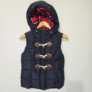 Abercrombie & Fitch Women Blue Down Vest Sz XS Wood Toggle Full Zip Lined Preppy